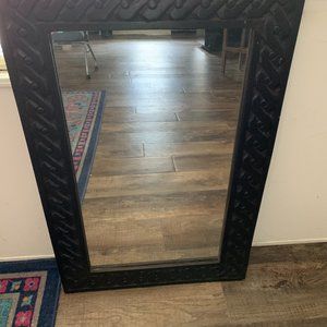 Black Wooden Mirror with  Interlock Pattern Frame